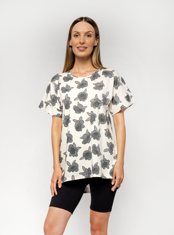 Dámske  predĺžené  tričko s potlačou ruže